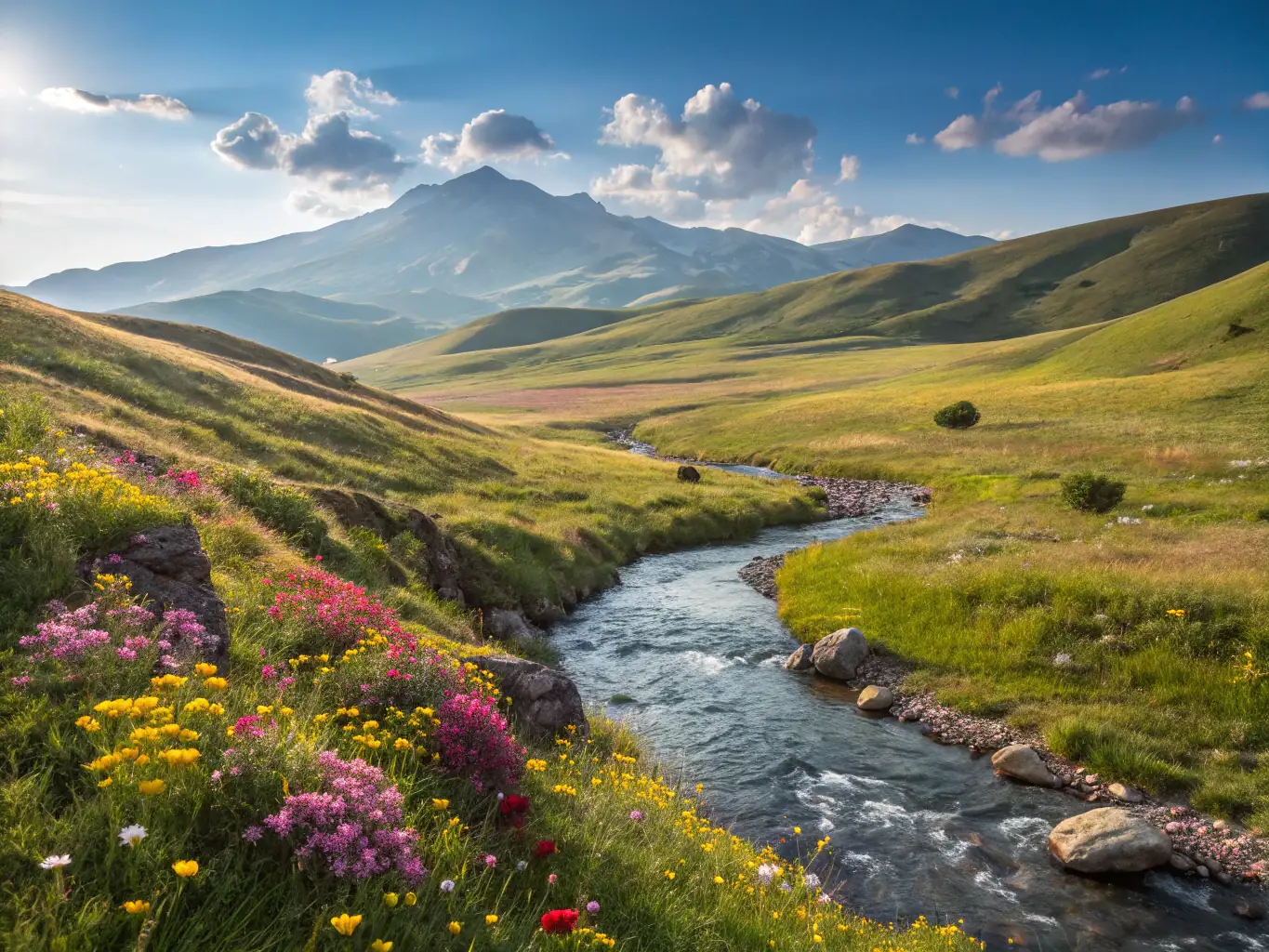 Un paesaggio verde e pulito che simboleggia la sostenibilità ambientale.